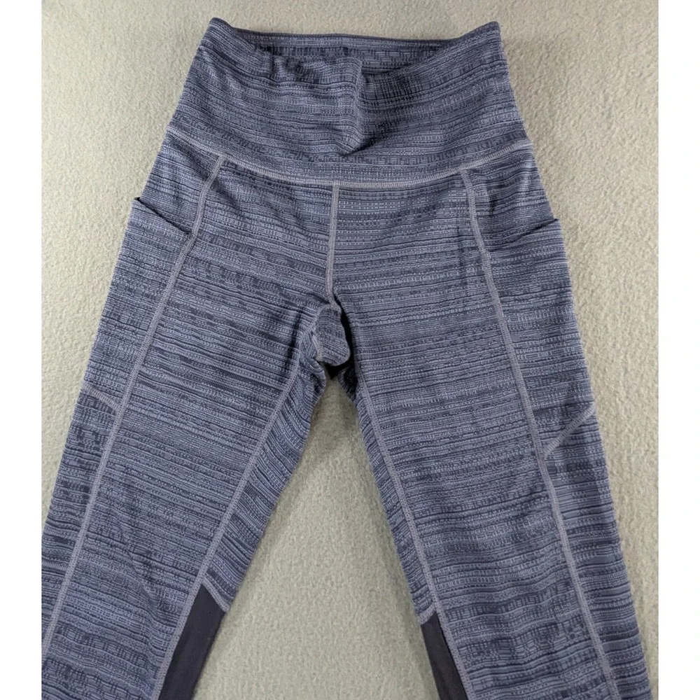 ATHLETA ULTIMATE STASH POCKET PRINTED CAPRI LEGGINGS BLUE XXS